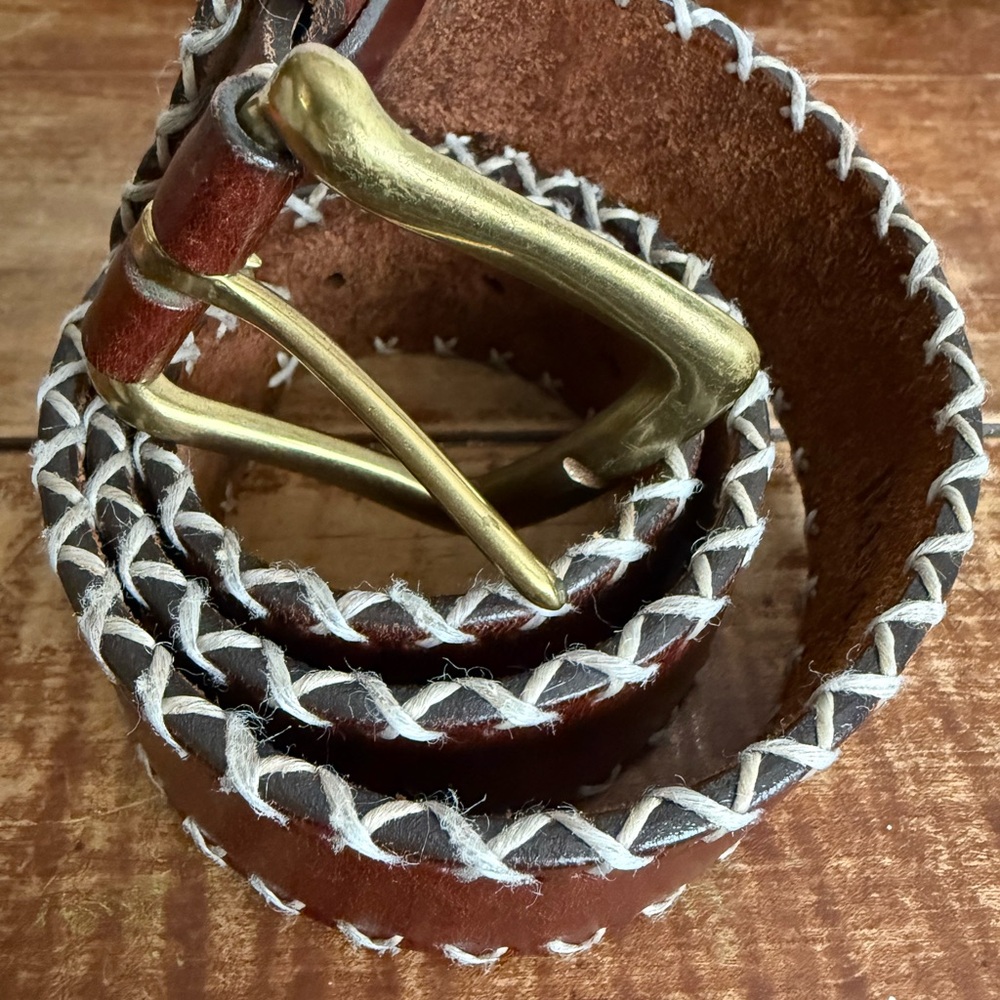 Vintage Brown Leather Banana Republic Belt with Solid  Brass Buckle Boho Vibe - Picture 4 of 12